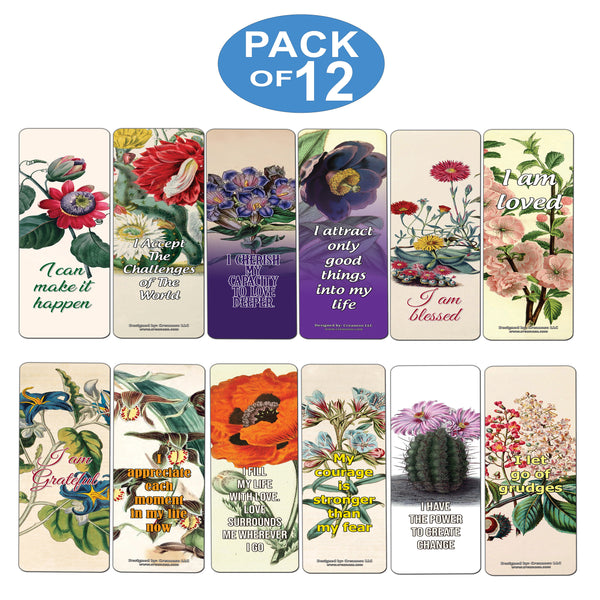 Creanoso Floral Positive Affirmation Sayings Flower Bookmarks - Inspiring Inspirational Book Page Clippers