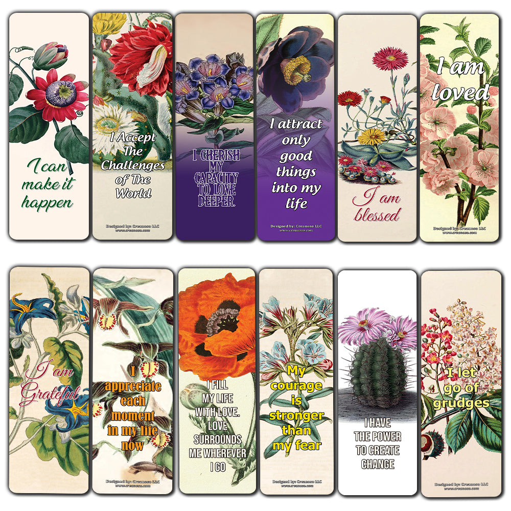 Creanoso Floral Positive Affirmation Sayings Flower Bookmarks - Inspiring Inspirational Book Page Clippers