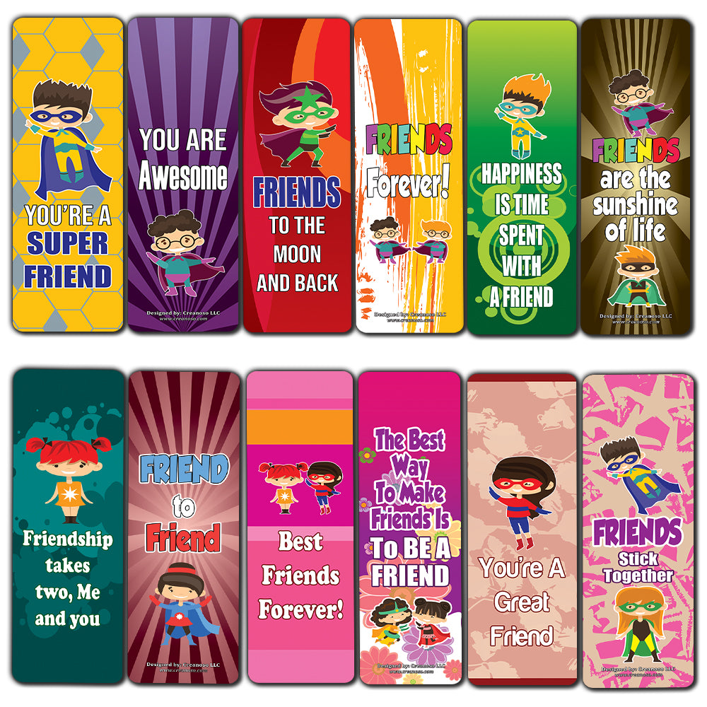 Friendship Bookmarks Cards for Kids Boys Girls (12-Pack) ÃƒÂ¢Ã¢â€šÂ¬Ã¢â‚¬Å“ Friendship Reading Bookmarker - Stocking Stuffers Gift for Children Students ÃƒÂ¢Ã¢â€šÂ¬Ã¢â‚¬Å“ School Teacher Clas sroom Rewards Incentive Party Favors