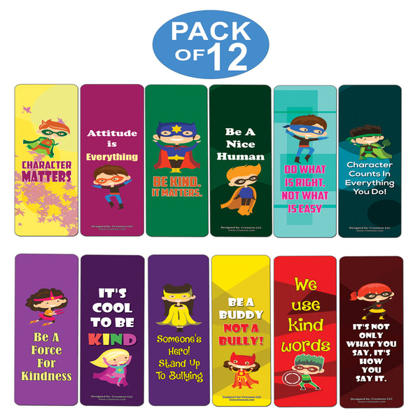 Character Matters Superhero Bookmarks for Kids (12-Pack) ÃƒÂ¢Ã¢â€šÂ¬Ã¢â‚¬Å“ Inspirational Sayings Reading Bookmarker Cards - Stocking Stuffers for Children Boys & Girls ÃƒÂ¢Ã¢â€šÂ¬Ã¢â‚¬Å“ Teacher School Classroom Rewards Incentive