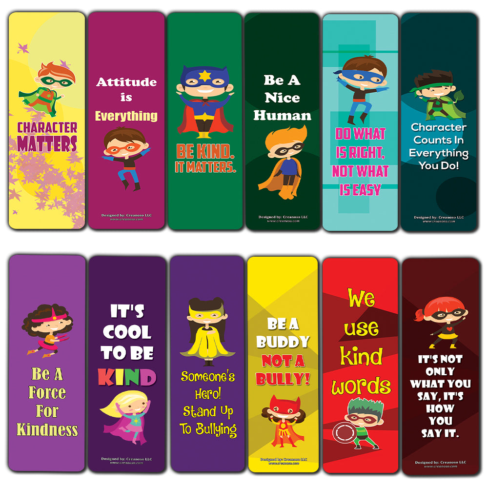 Character Matters Superhero Bookmarks for Kids (12-Pack) ÃƒÂ¢Ã¢â€šÂ¬Ã¢â‚¬Å“ Inspirational Sayings Reading Bookmarker Cards - Stocking Stuffers for Children Boys & Girls ÃƒÂ¢Ã¢â€šÂ¬Ã¢â‚¬Å“ Teacher School Classroom Rewards Incentive
