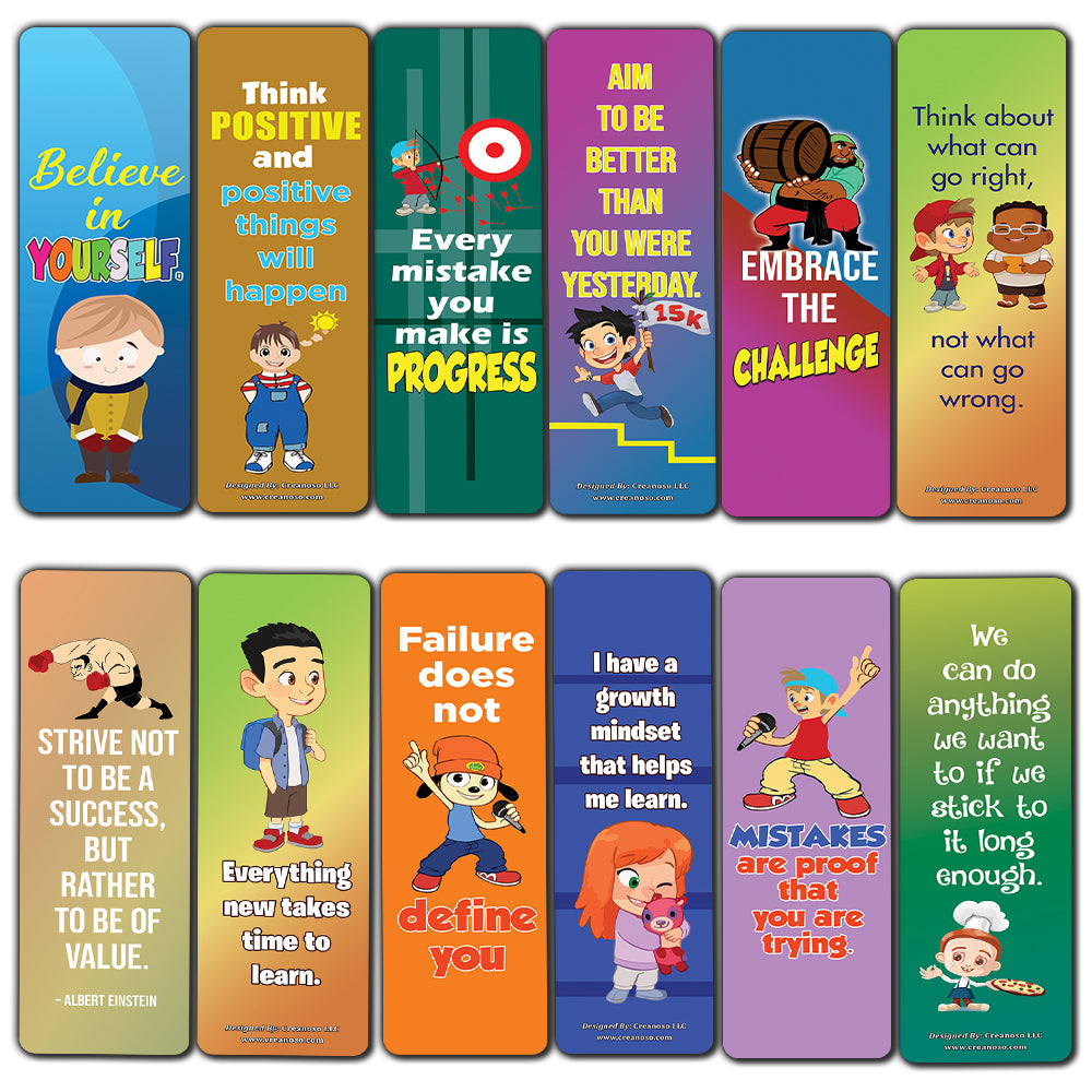 Inspirational Quotes for Kids That Promote Growth Mindset Bookmarks (12-Pack)