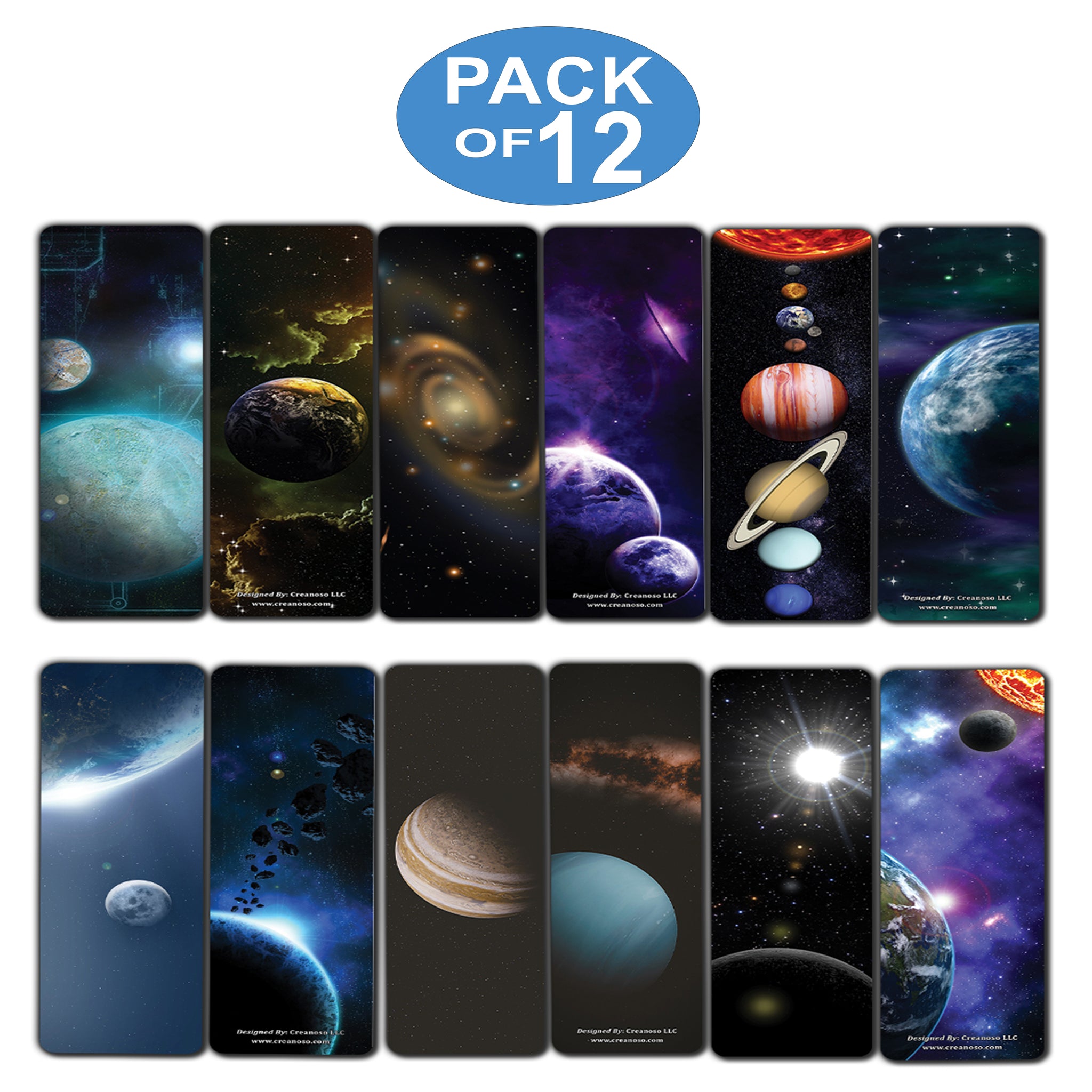 Cosmos Universe Outer Space Futuristic Bookmarks (12-Pack) â€“ Educational Learning Book Page Clippers