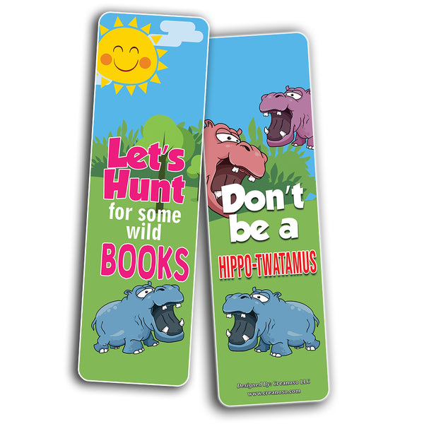 Creanoso Hippo Cute Animal Theme Bookmarks for Kids (60-Pack)  Unique inspiring Gift for Boys & Girls, Teens Awesome Rewards Stocking Stuffers Incentives Perfect Giveaways for Children