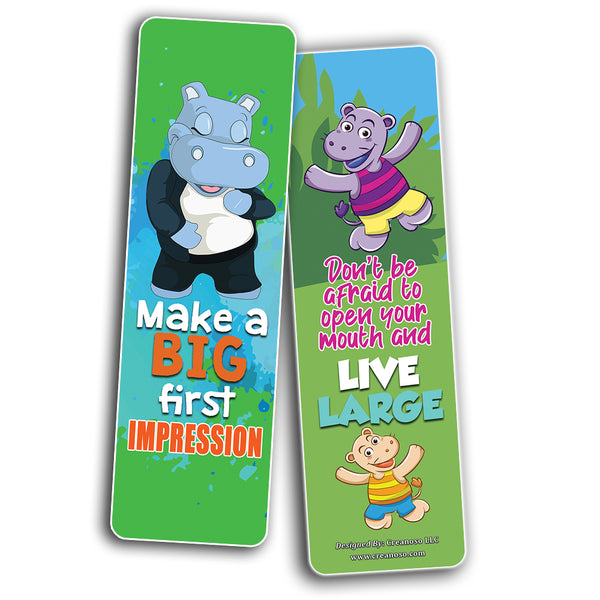 Creanoso Hippo Cute Animal Theme Bookmarks for Kids (12-Pack) Stocking Stuffers Gift for Boys & Girls, Teens  Book Reading Rewards Gifts Incentive  Great Giveaways for Children Page Clippers