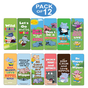 Creanoso Hippo Cute Animal Theme Bookmarks for Kids (12-Pack) Stocking Stuffers Gift for Boys & Girls, Teens  Book Reading Rewards Gifts Incentive  Great Giveaways for Children Page Clippers