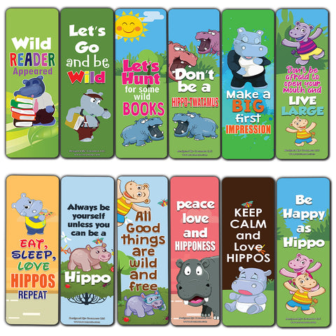 Creanoso Hippo Cute Animal Theme Bookmarks for Kids (30-Pack)  Great Stocking Stuffers Gift for Boys & Girls, Teens  Awesome Rewards Gifts Incentives  Perfect Giveaways for Children  Page Clippers