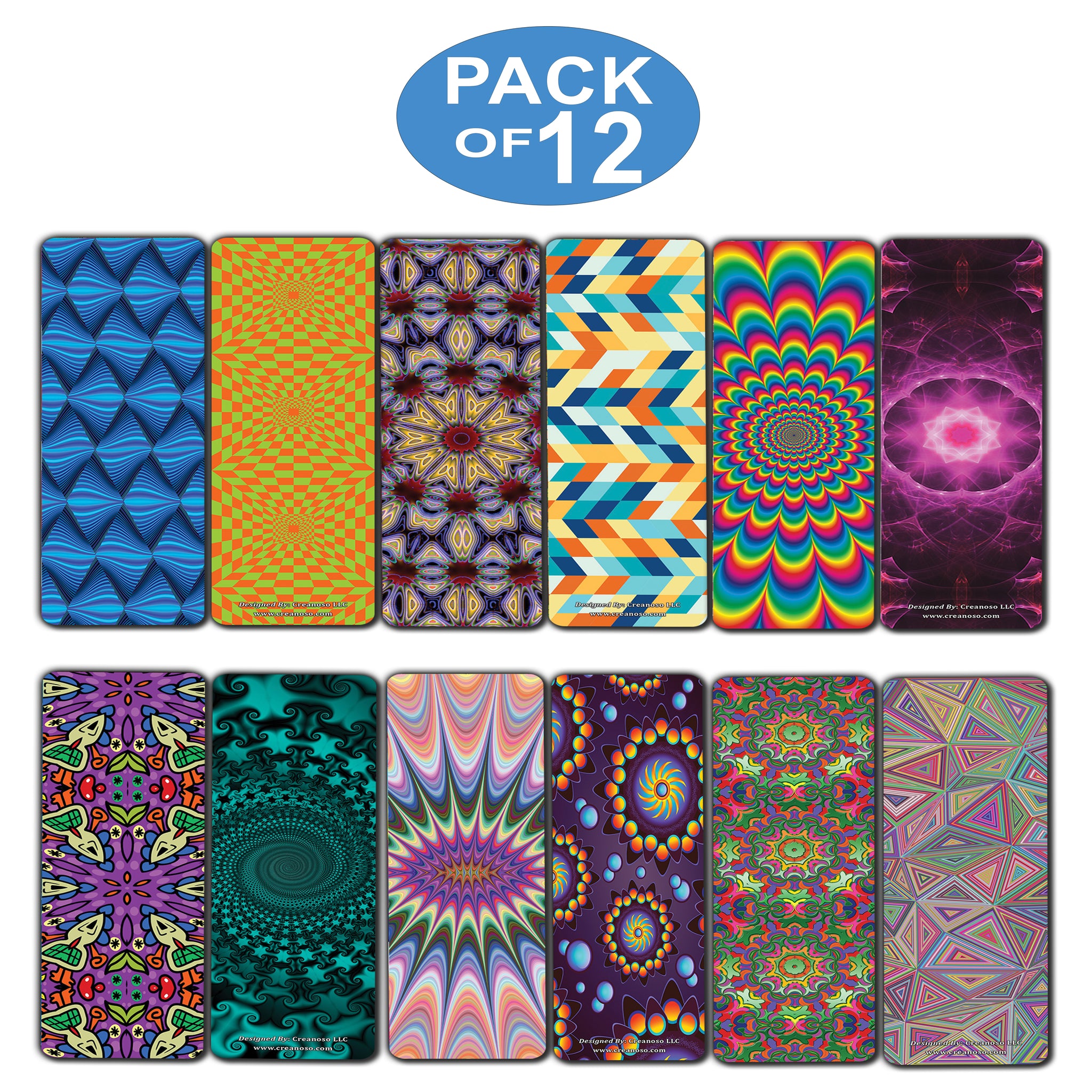 Creanoso Illusion Patterns Optical Bookmarks Series 2 (12-Pack) â€“ Collection Book Page Clippers