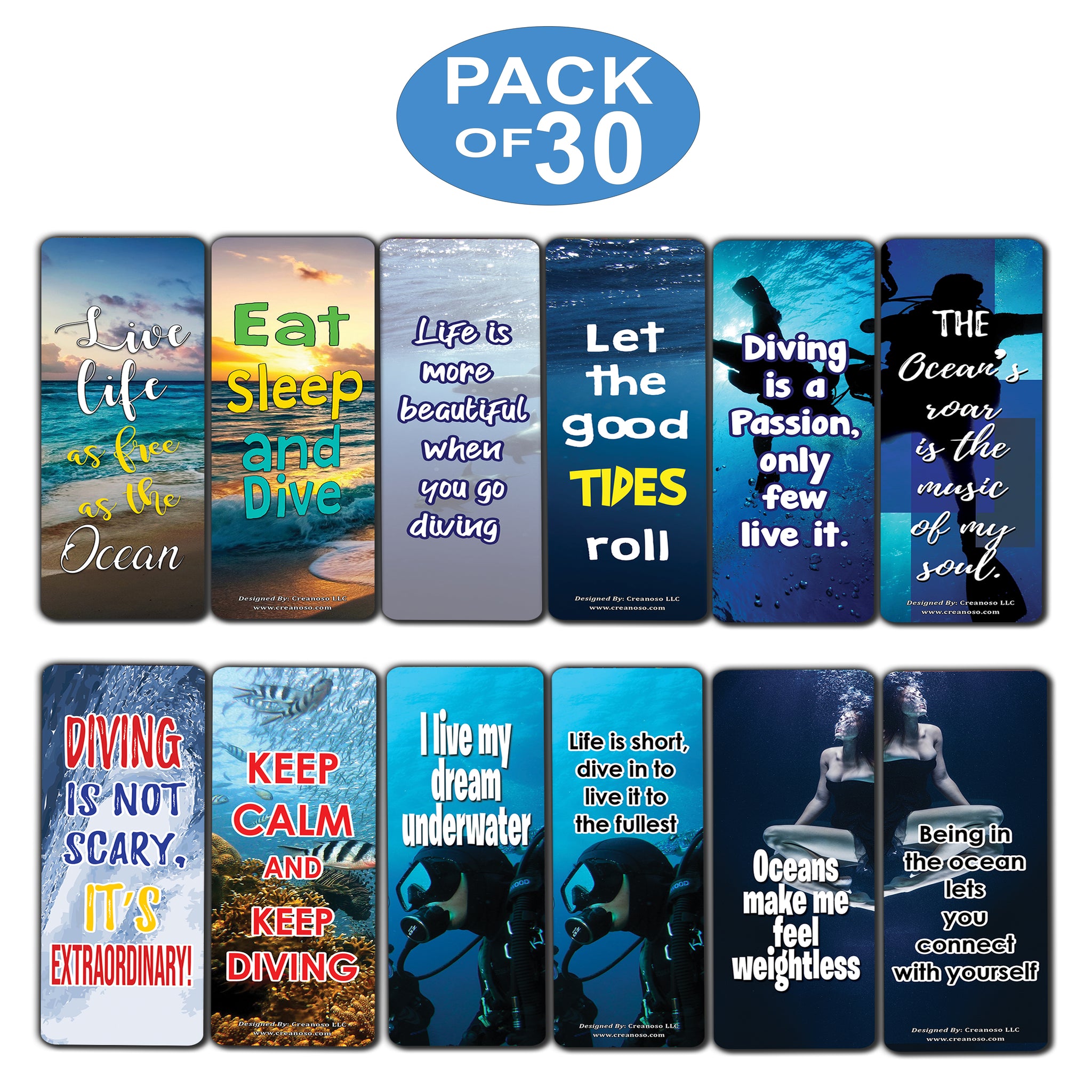 Creanoso Diving Ocean Inspiring Quotes Bookmarks (30-Pack) â€“ Premium Gifts Bookmarks for Bookworm