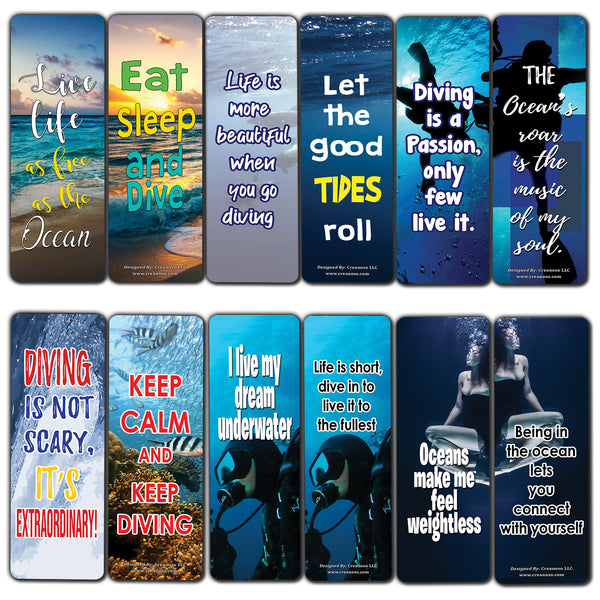 Creanoso Diving Ocean Quotes Bookmarks (12-Pack) â€“ Party Bulk Card â€“ Epic Collection Set Book Page