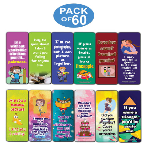 Creanoso Funny Pick Lines Bookmarks Ã¢â‚¬â€œ Humorous Jokes (60-Pack) Ã¢â‚¬â€œ Awesome Bookmarks for Men Women