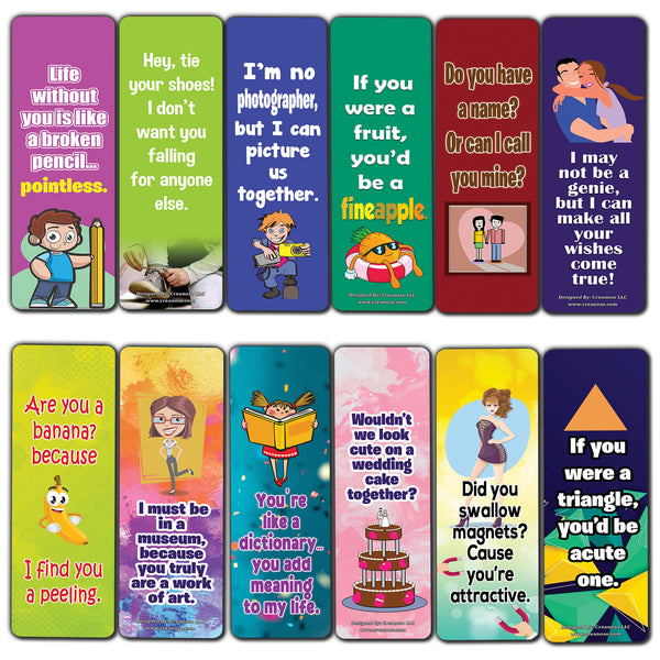 Creanoso Pick Up Lines Funny Bookmarks (12-Pack) â€“ Party Card Set â€“ Assorted Bulk Collection