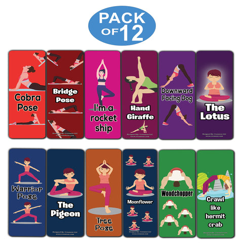 Creanoso Funny Yoga Poses Jokes Bookmarks (12-Pack) â€“ Premium Gifts Bookmarks for Yoga Instructors