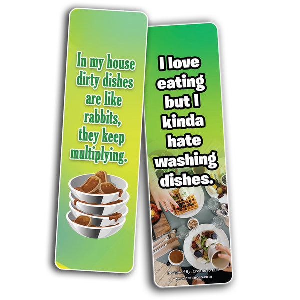 Creanoso Funny Sayings About Washing Dishes Jokes Bookmarks (12-Pack) â€“ Premium Bookmarks Set