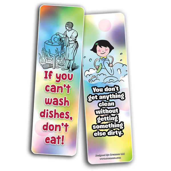 Creanoso Washing Dishes Bookmarks â€“ Funny Jokes (30-Pack) â€“ Bulk Awesome Bookmarks for Readers