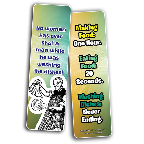 Creanoso Funny Sayings About Washing Dishes Jokes Bookmarks (12-Pack) â€“ Premium Bookmarks Set