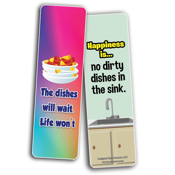 Creanoso Washing Dishes Bookmarks â€“ Funny Jokes (30-Pack) â€“ Bulk Awesome Bookmarks for Readers