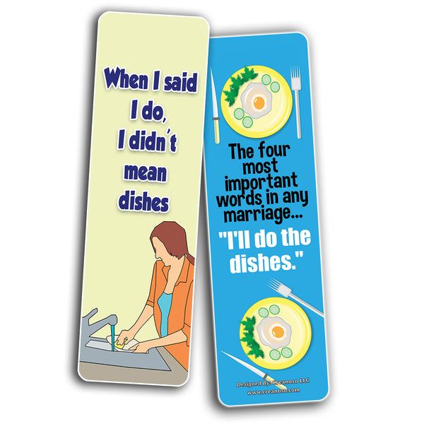 Creanoso Funny Sayings About Washing Dishes Jokes Bookmarks (12-Pack) â€“ Premium Bookmarks Set