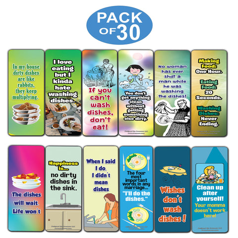 Creanoso Washing Dishes Bookmarks â€“ Funny Jokes (30-Pack) â€“ Bulk Awesome Bookmarks for Readers