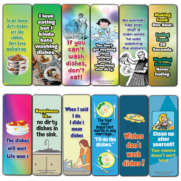 Creanoso Washing Dishes Bookmarks â€“ Funny Jokes (30-Pack) â€“ Bulk Awesome Bookmarks for Readers