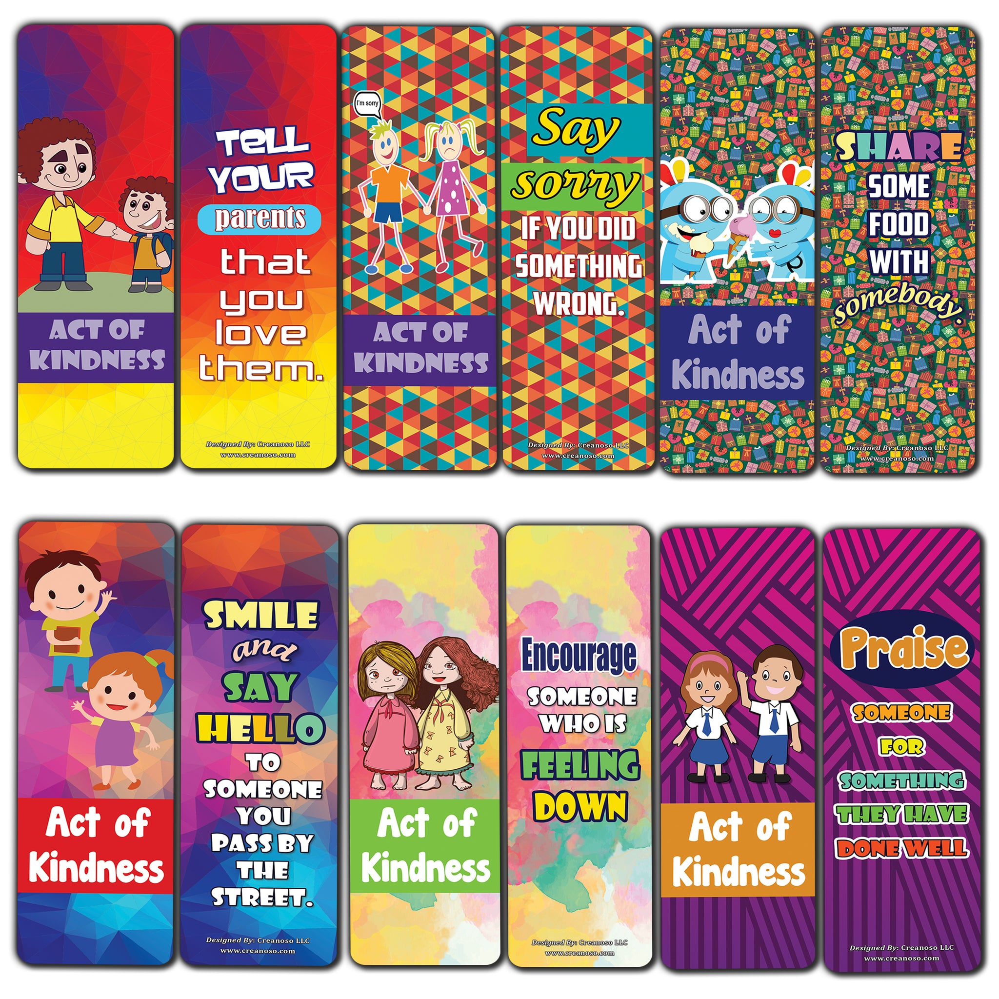 Colorful Act of Kindness Bookmarks (60-Pack) Premium Quality Gift Ideas for All Occasions - Stocking Stuffers Party Favor & Giveaways