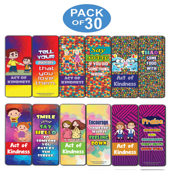 Colorful Act of Kindness Bookmarks (30-Pack) Premium Quality Gift Ideas for All Occasions - Stocking Stuffers Party Favor & Giveaways