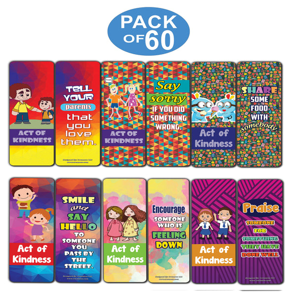 Colorful Act of Kindness Bookmarks (60-Pack) Premium Quality Gift Ideas for All Occasions - Stocking Stuffers Party Favor & Giveaways