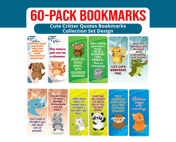 Cute Critter Quotes Bookmarks (10-Sets X 6 Cards)