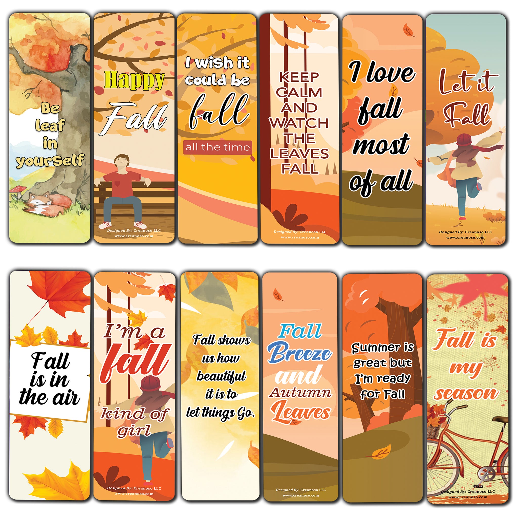 Cute Fall Bookmarks (2-Sets X 6 Cards)