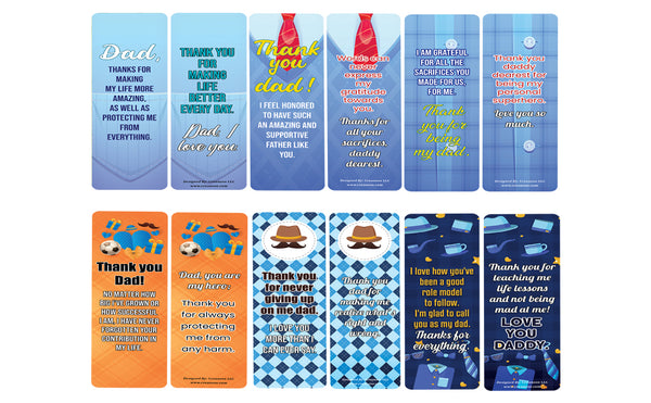 Creanoso Father Appreciation Bookmarks (2-Sets X 6 Cards) â€“ Daily Inspirational Card Set â€“ Interesting Book Page Clippers â€“ Great Gifts for Adults and Professionals
