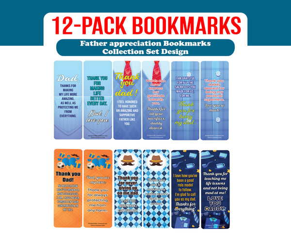 Creanoso Father Appreciation Bookmarks (2-Sets X 6 Cards) â€“ Daily Inspirational Card Set â€“ Interesting Book Page Clippers â€“ Great Gifts for Adults and Professionals
