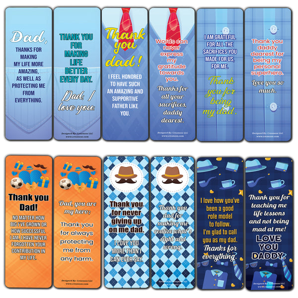 Creanoso Father Appreciation Bookmarks (2-Sets X 6 Cards) â€“ Daily Inspirational Card Set â€“ Interesting Book Page Clippers â€“ Great Gifts for Adults and Professionals