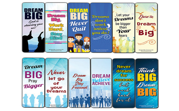 Creanoso Dream Big Inspirational Bookmarks (2-Sets X 6 Cards) â€“ Daily Inspirational Card Set â€“ Interesting Book Page Clippers â€“ Great Gifts for Adults and Professionals