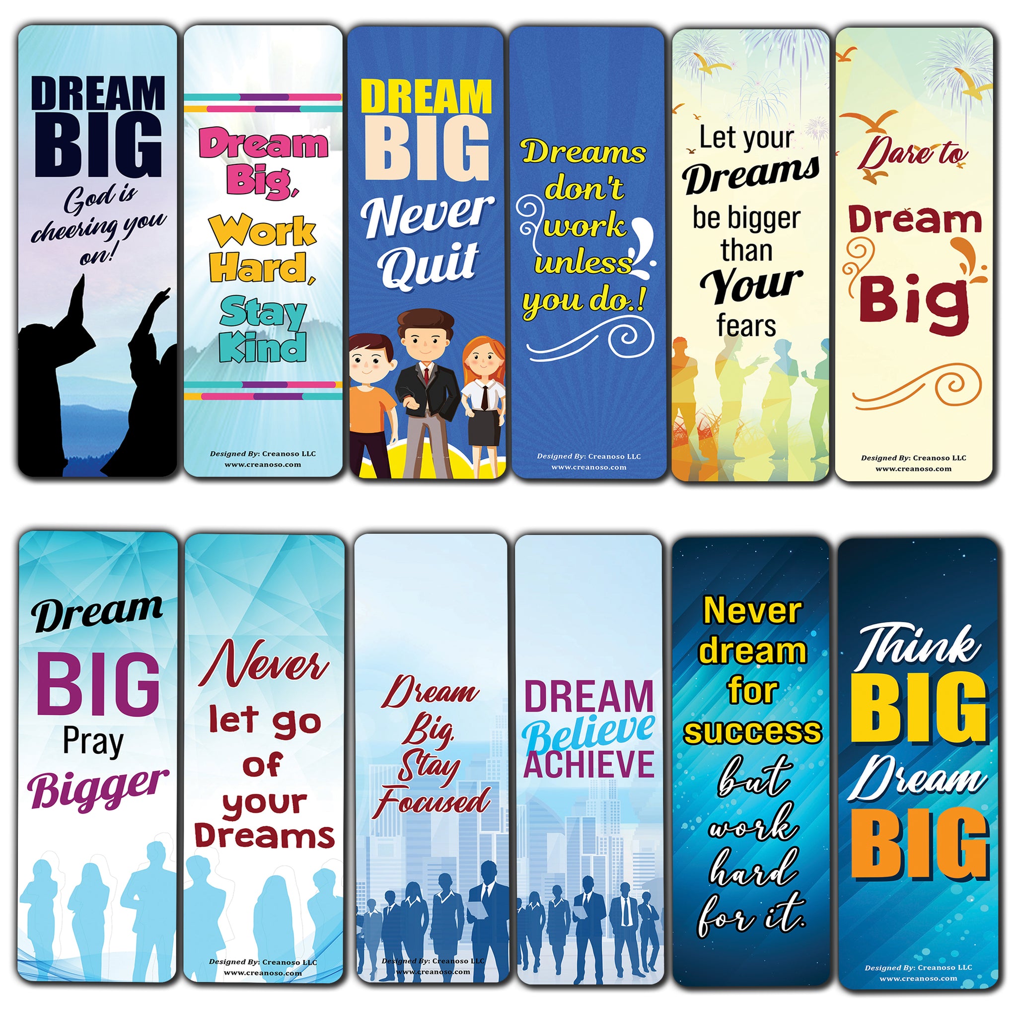 Creanoso Dream Big Inspirational Bookmarks (5-Sets X 6 Cards) â€“ Daily Inspirational Card Set â€“ Interesting Book Page Clippers â€“ Great Gifts for Adults and Professionals