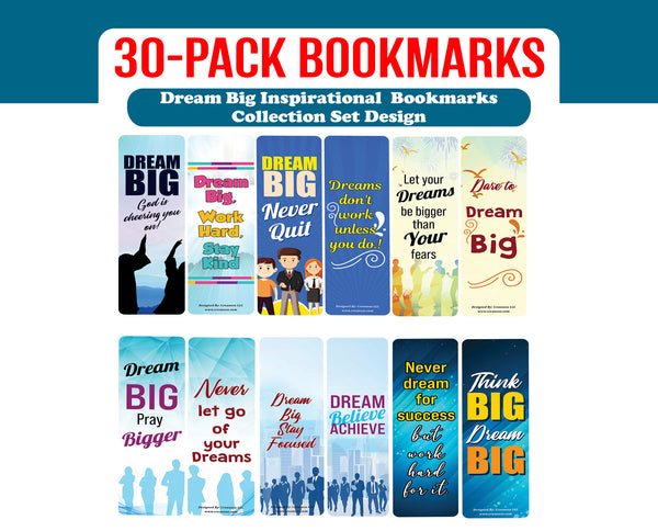 Creanoso Dream Big Inspirational Bookmarks (5-Sets X 6 Cards) â€“ Daily Inspirational Card Set â€“ Interesting Book Page Clippers â€“ Great Gifts for Adults and Professionals