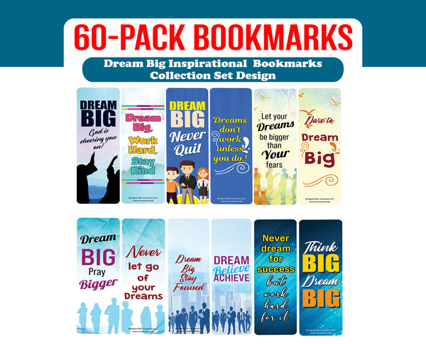 Creanoso Dream Big Inspirational Bookmarks (10-Sets X 6 Cards) â€“ Daily Inspirational Card Set â€“ Interesting Book Page Clippers â€“ Great Gifts for Adults and Professionals