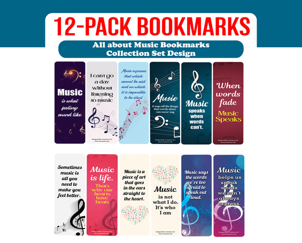 Creanoso All About Music Bookmark (2-Sets X 6 Cards) â€“ Daily Inspirational Card Set â€“ Interesting Book Page Clippers â€“ Great Gifts for Adults and Professionals
