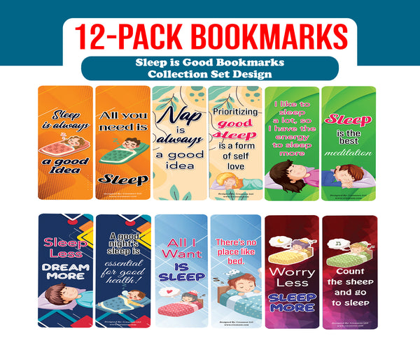 Creanoso Sleep is Good Bookmark (2-Sets X 6 Cards) â€“ Daily Inspirational Card Set â€“ Interesting Book Page Clippers â€“ Great Gifts for Adults and Professionals