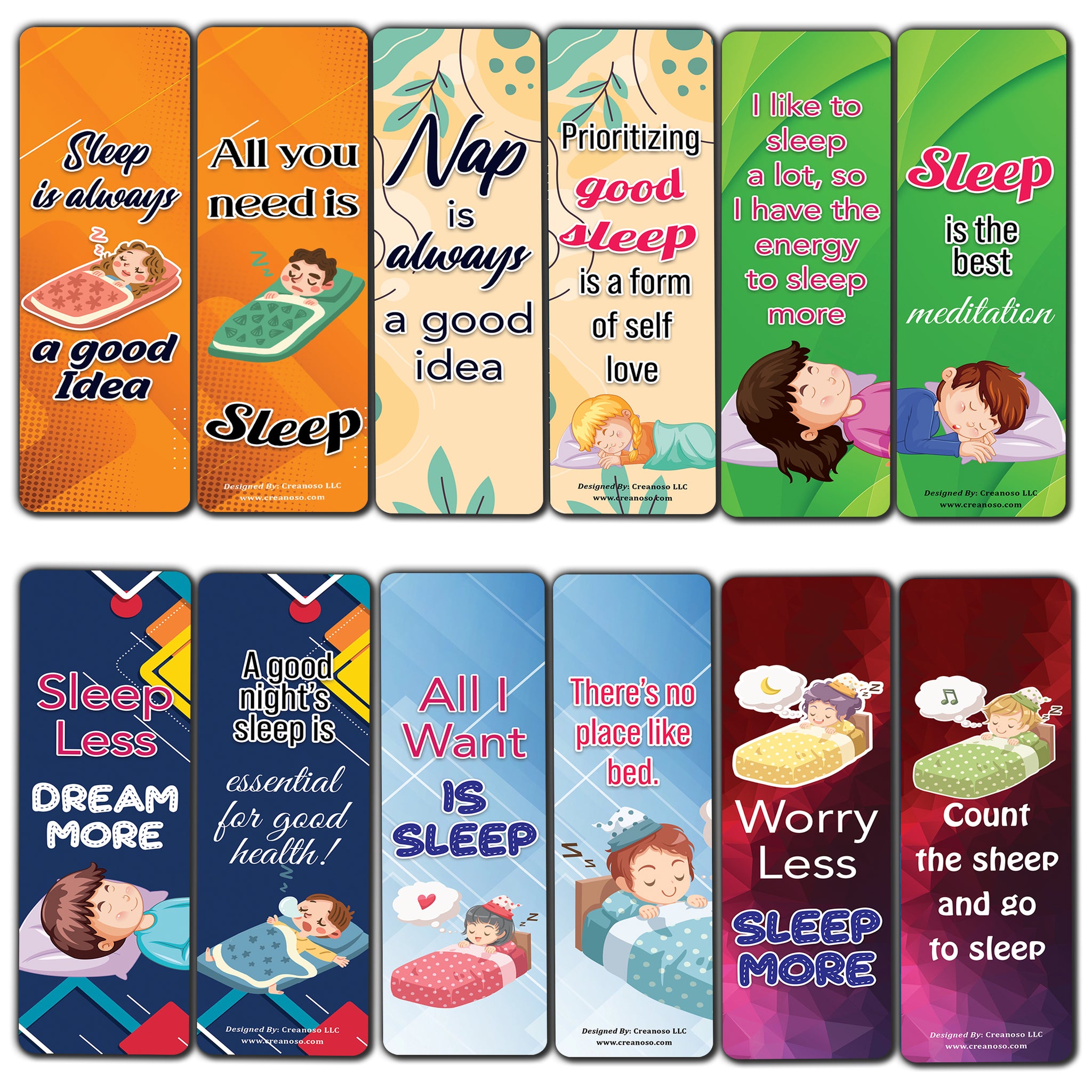 Creanoso Sleep is Good Bookmark (5-Sets X 6 Cards) â€“ Daily Inspirational Card Set â€“ Interesting Book Page Clippers â€“ Great Gifts for Adults and Professionals
