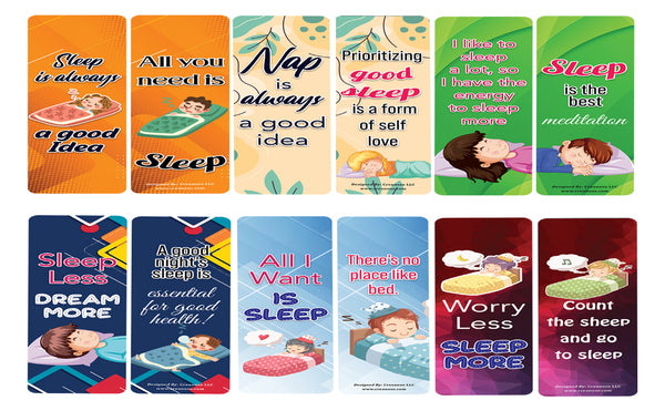 Creanoso Sleep is Good Bookmark (2-Sets X 6 Cards) â€“ Daily Inspirational Card Set â€“ Interesting Book Page Clippers â€“ Great Gifts for Adults and Professionals