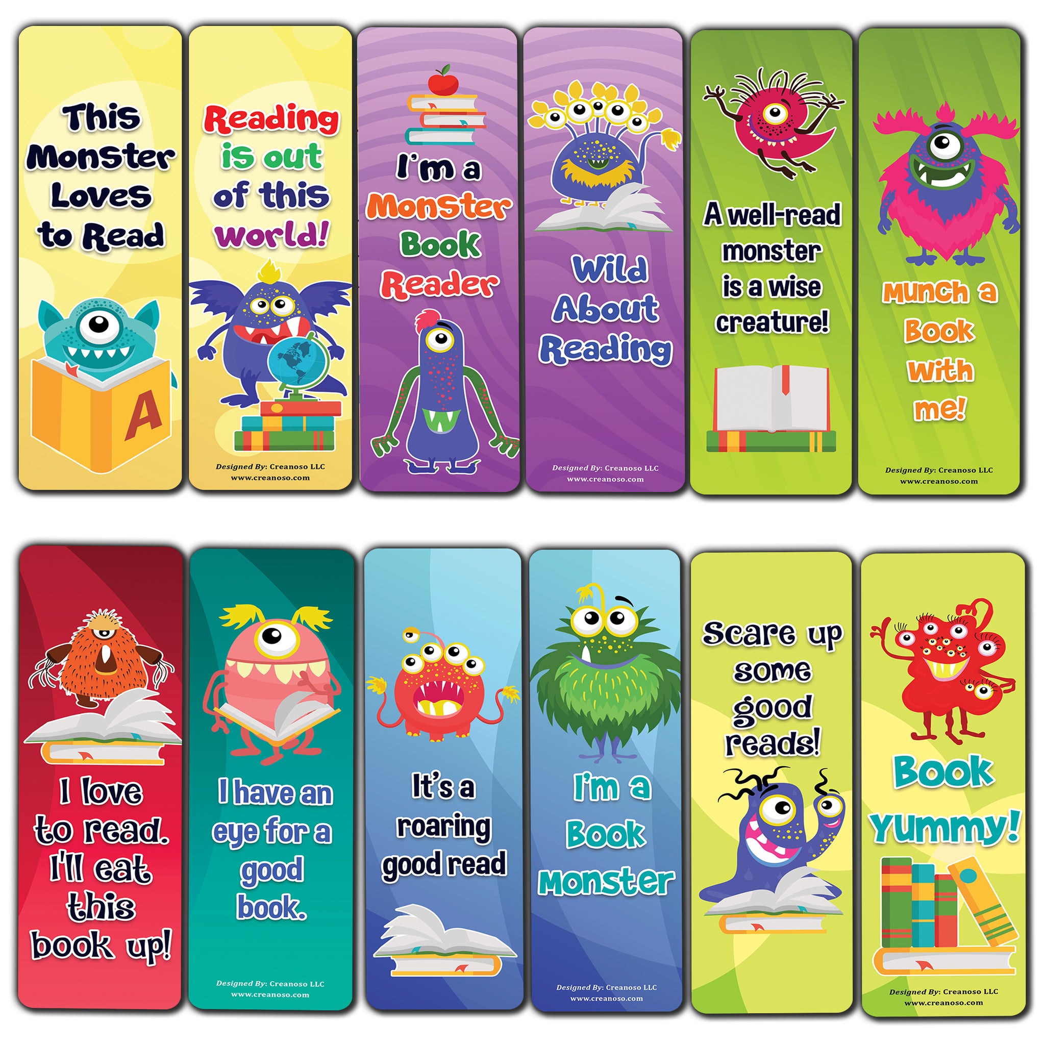 Creanoso Cute Monsters Bookmarks (5-Sets X 6 Cards) â€“ Daily Inspirational Card Set â€“ Interesting Book Page Clippers â€“ Great Gifts for Adults and Professionals