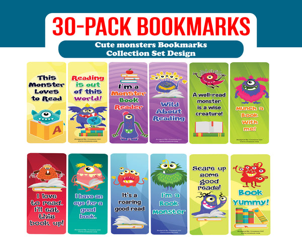 Creanoso Cute Monsters Bookmarks (5-Sets X 6 Cards) â€“ Daily Inspirational Card Set â€“ Interesting Book Page Clippers â€“ Great Gifts for Adults and Professionals