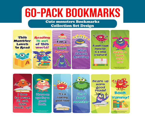 Creanoso Cute Monsters Bookmarks (10-Sets X 6 Cards) â€“ Daily Inspirational Card Set â€“ Interesting Book Page Clippers â€“ Great Gifts for Adults and Professionals