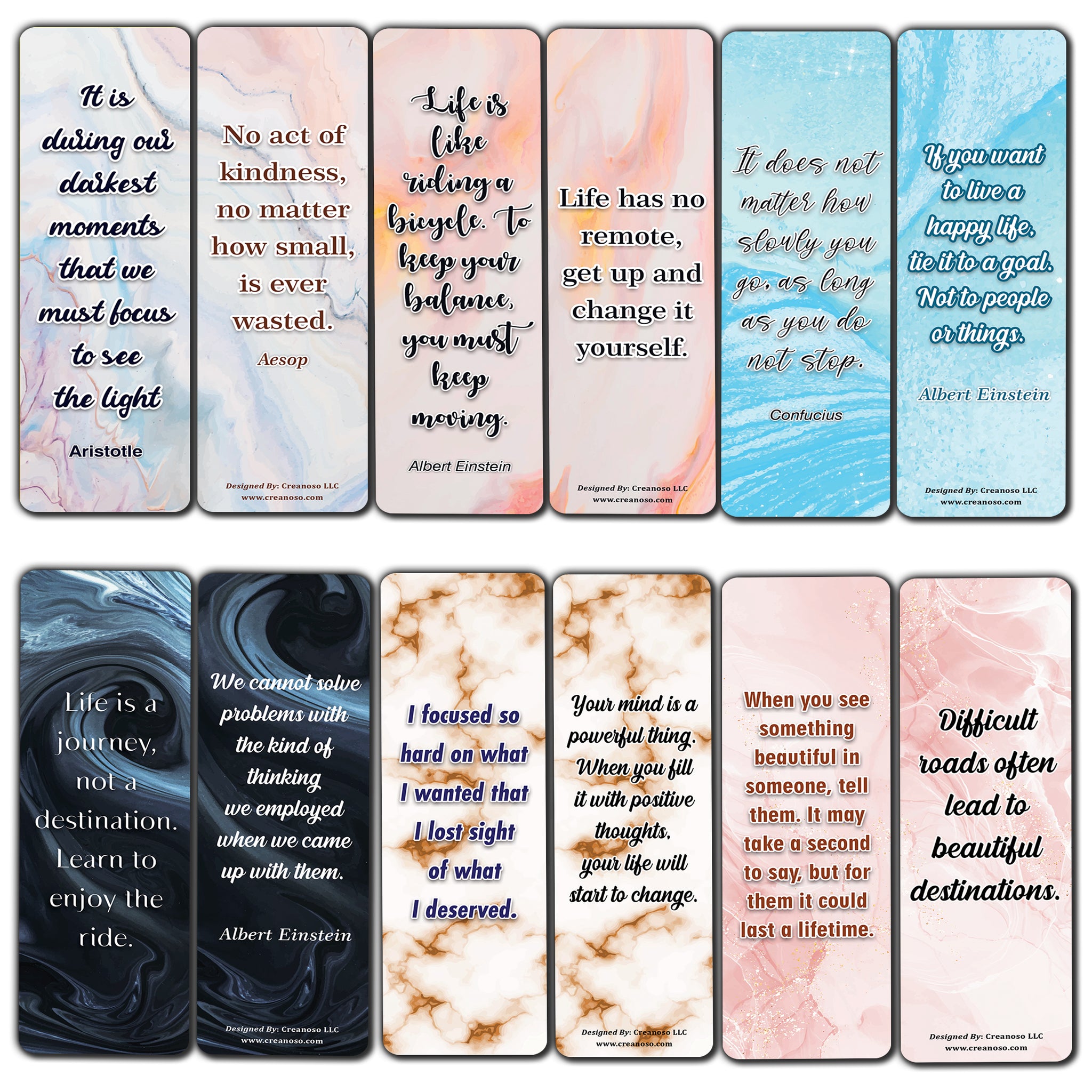 Creanoso Inspirational Marble Bookmarks (5-Sets X 6 Cards) â€“ Daily Inspirational Card Set â€“ Interesting Book Page Clippers â€“ Great Gifts for Adults and Professionals