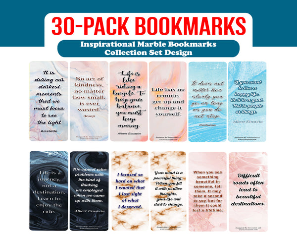 Creanoso Inspirational Marble Bookmarks (5-Sets X 6 Cards) â€“ Daily Inspirational Card Set â€“ Interesting Book Page Clippers â€“ Great Gifts for Adults and Professionals