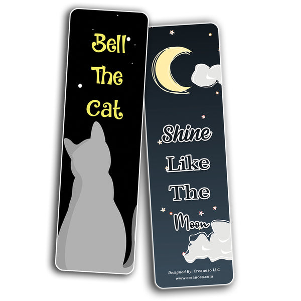Creanoso Cat Moon Start Theme Bookmarks (10-Sets X 6 Cards) â€“ Daily Inspirational Card Set â€“ Interesting Book Page Clippers â€“ Great Gifts for Adults and Professionals