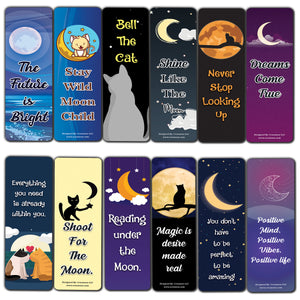 Creanoso Cat Moon Start Theme Bookmarks (10-Sets X 6 Cards) â€“ Daily Inspirational Card Set â€“ Interesting Book Page Clippers â€“ Great Gifts for Adults and Professionals