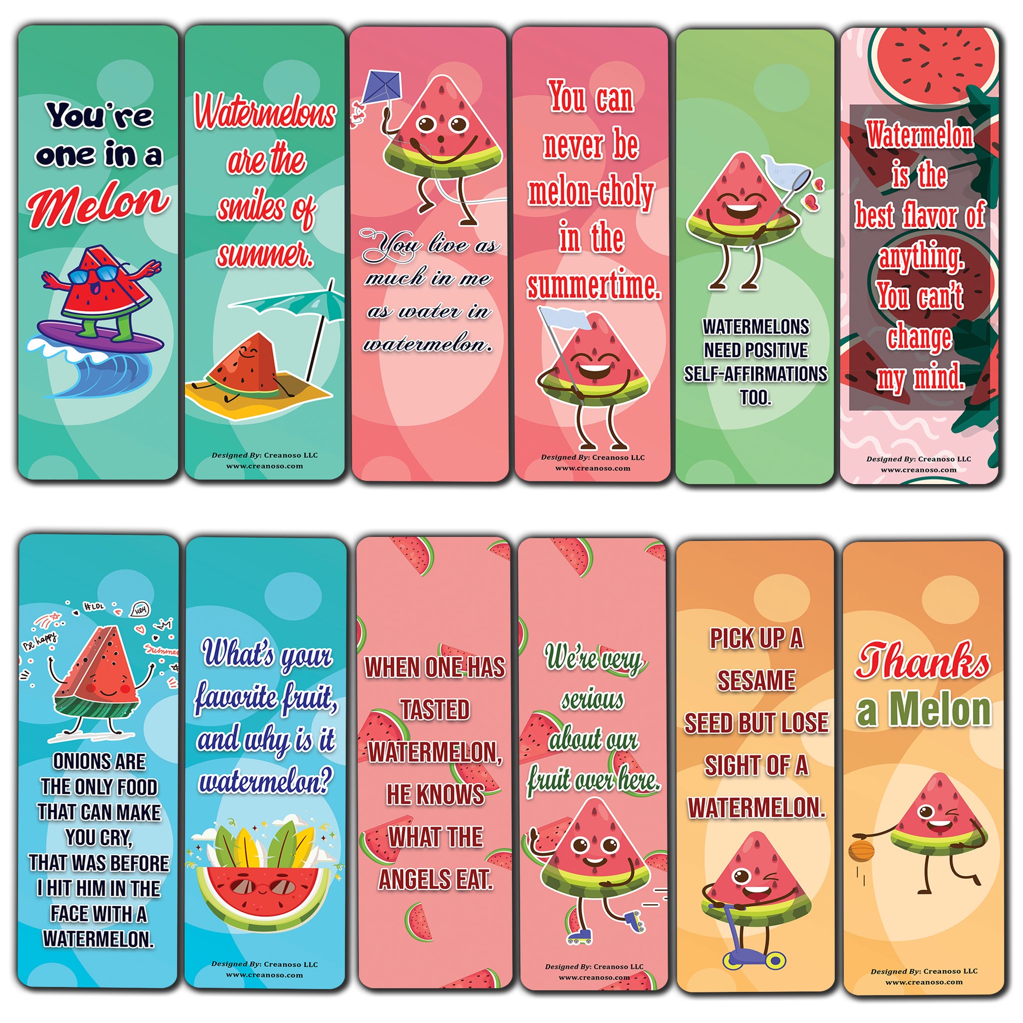 Creanoso Cute Melon Bookmarks (10-Sets X 6 Cards) â€“ Daily Inspirational Card Set â€“ Interesting Book Page Clippers â€“ Great Gifts for Adults and Professionals