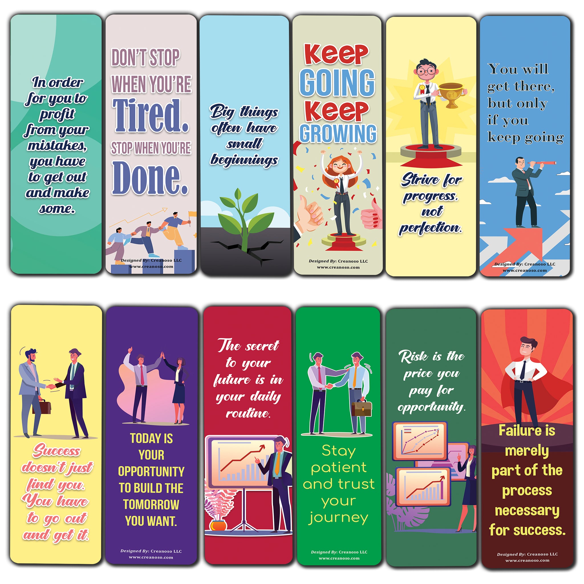 Creanoso Inspiring Business Quotes Bookmarks (5-Sets X 6 Cards) â€“ Daily Inspirational Card Set â€“ Interesting Book Page Clippers â€“ Great Gifts for Adults and Professionals