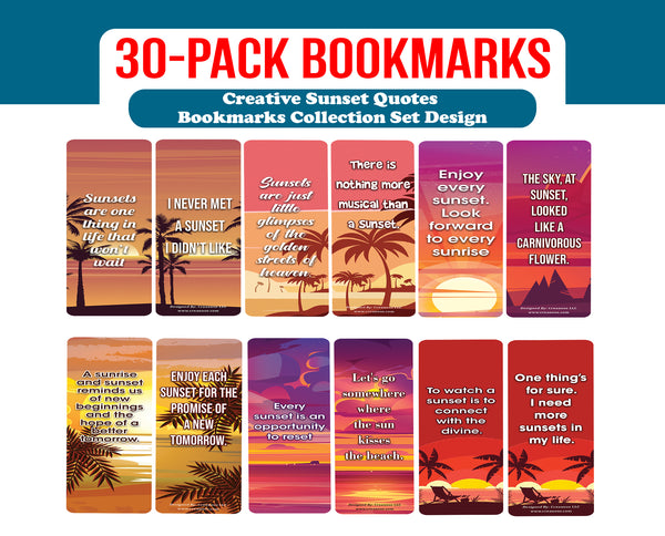 Creanoso Creative Sunset Quotes Bookmarks (5-Sets X 6 Cards) â€“ Daily Inspirational Card Set â€“ Interesting Book Page Clippers â€“ Great Gifts for Adults and Professionals